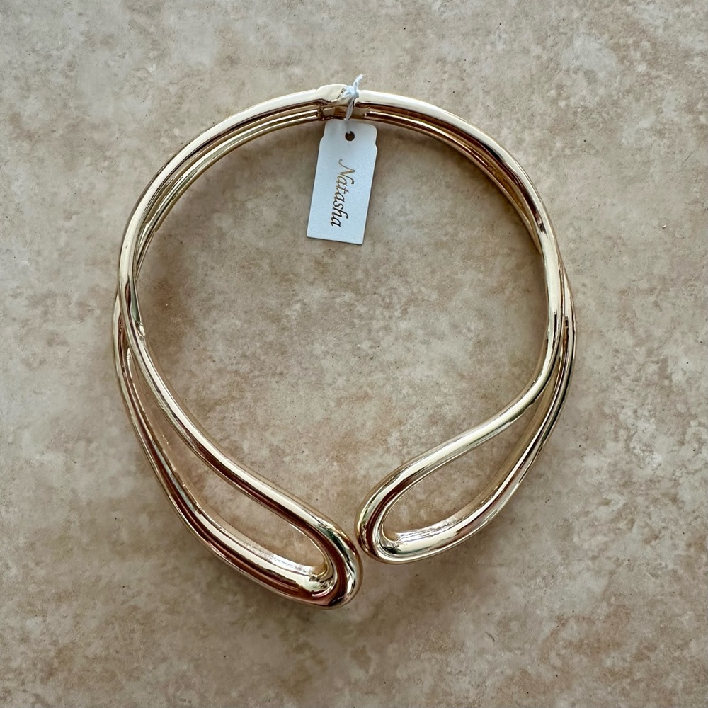 Natasha Couture Gold Plated Sculptural Double Bar Choker – NWT